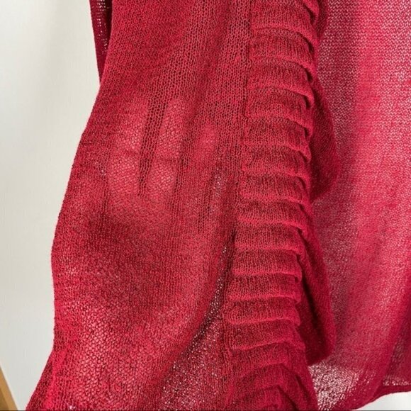 Eileen Fisher Loose Knit Open Front Ruffle Cardigan Red M - Picture 4 of 8